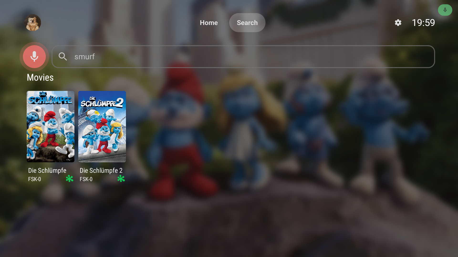 Screenshot of the new search with voice input active