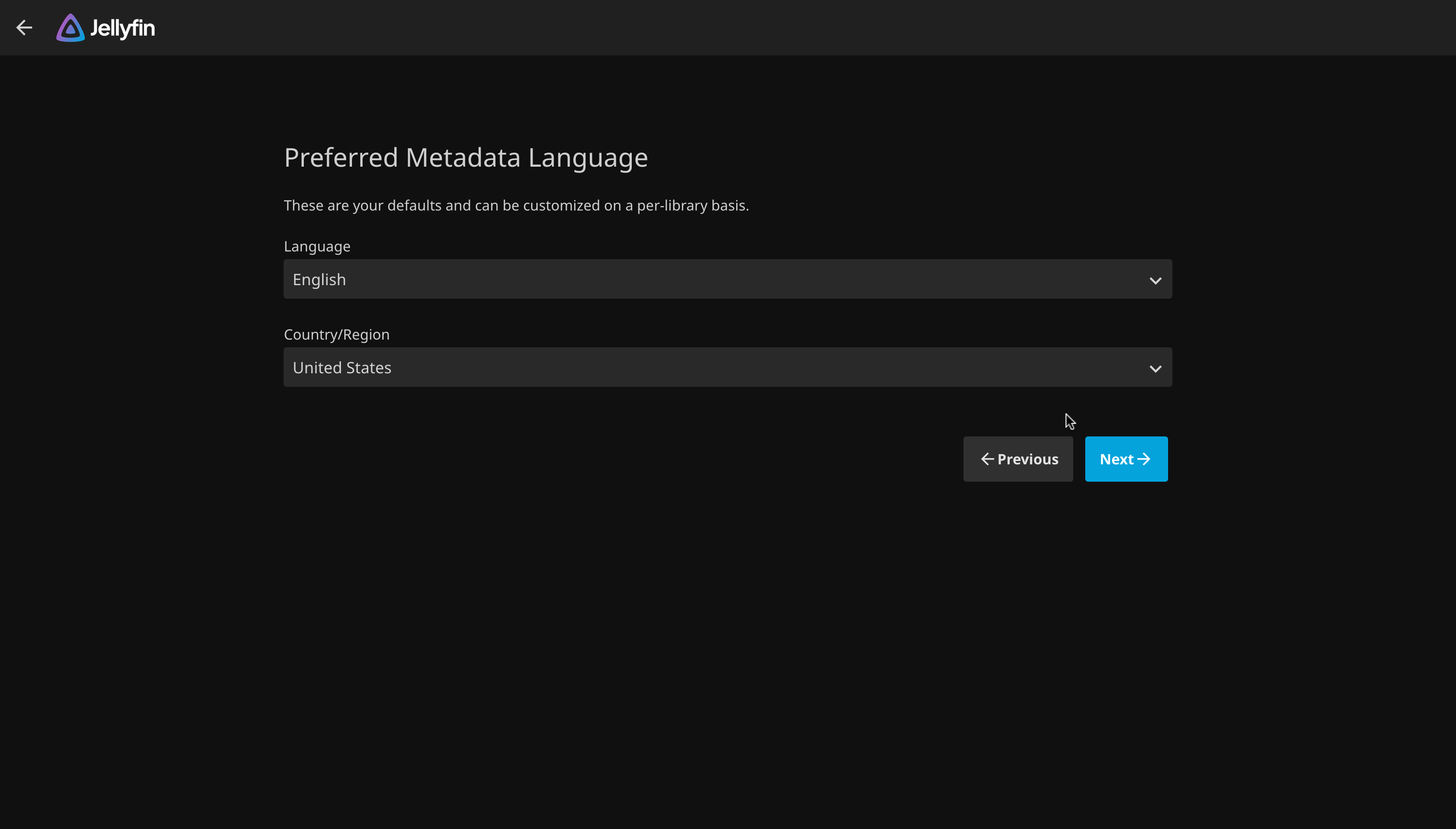 Setup Wizard Metadata Language Page